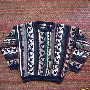 VTG DISNEY STORE STRIPED MIXED MICKEY HEAD KNIT SWEATER 3D